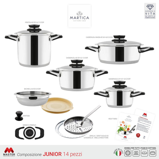 Batteria di pentole in acciaio ad induzione garantita a vita - junior