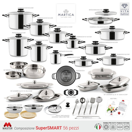 Batteria di pentole colossale in acciaio inox ad induzione per corredo - SuperSmart