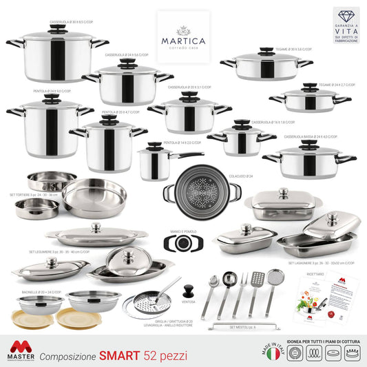 Batteria di pentole completa ad induzione in acciaio inox per il corredo - Smart