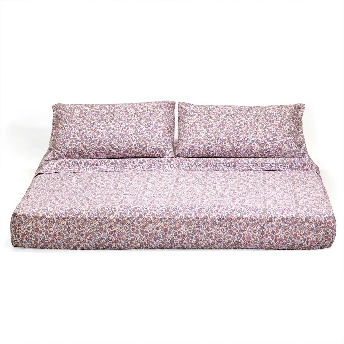 Completo letto matrimoniale 2 piazze in puro cotone fantasia fiori rosa antico - Marianna