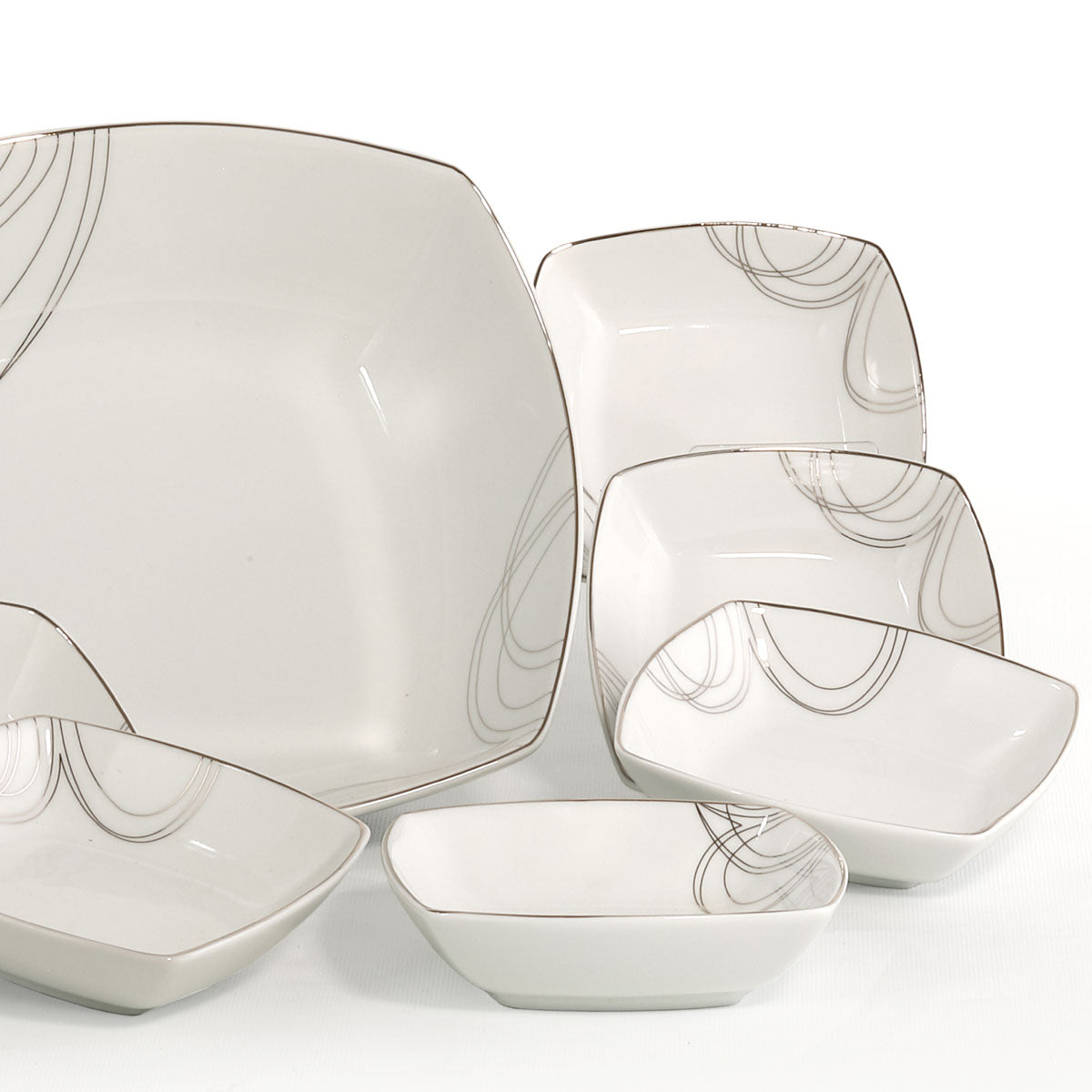 Completo macedonia gelato quadrato in fine porcellana con 12 coppe filo argento - Boston