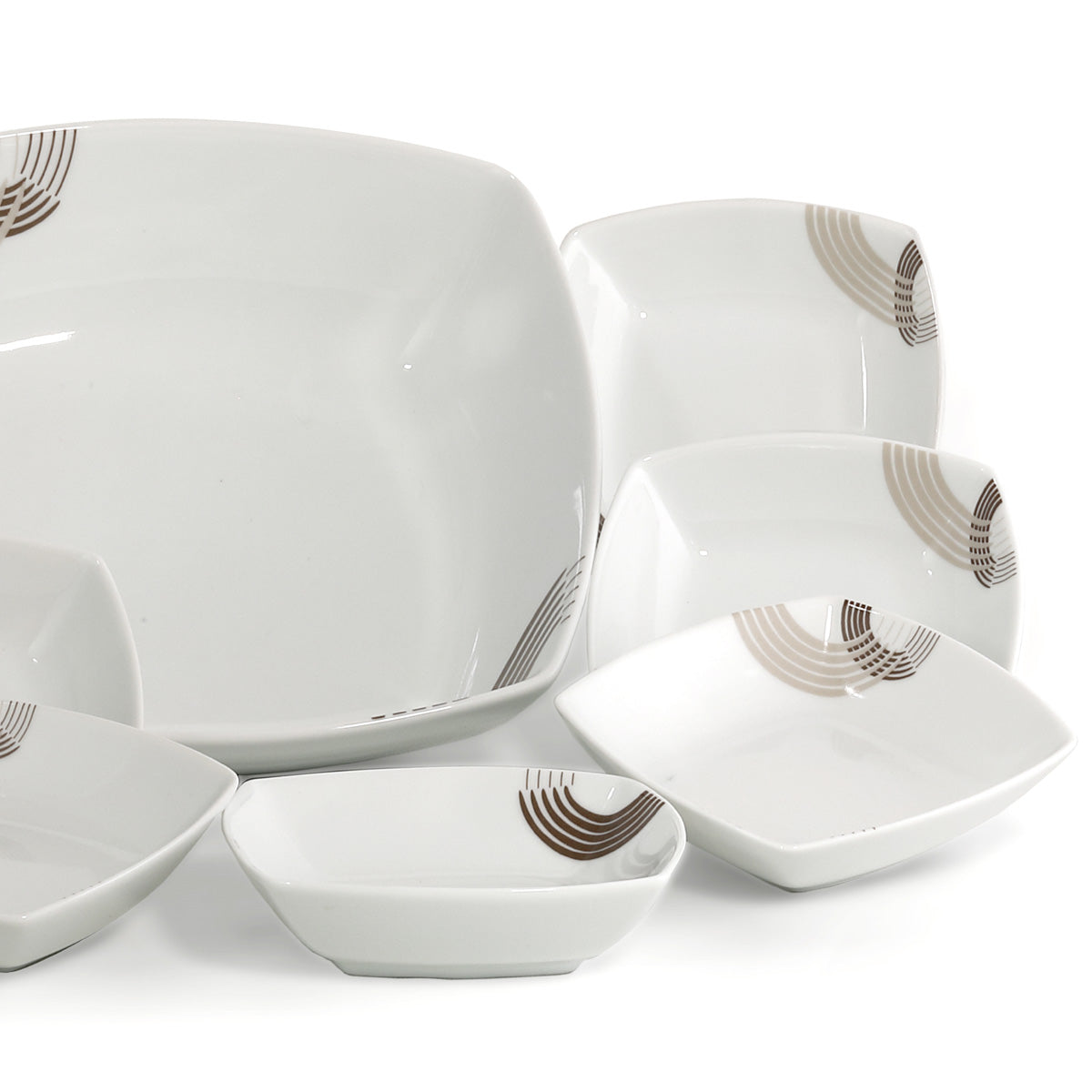 Completo macedonia gelato quadrato in porcellana con decoro moderno tortora 13 pezzi - Cosmo