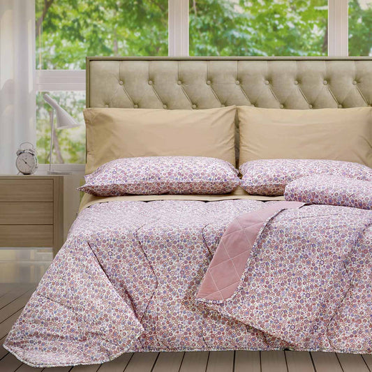 Coordinato letto invernale e primaverile a fiori rosa antico - Marianna