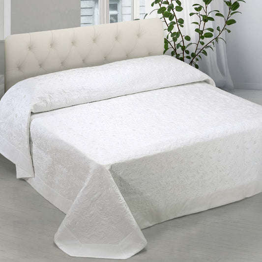 Copriletto bianco ricamato in raso di cotone - Delia
