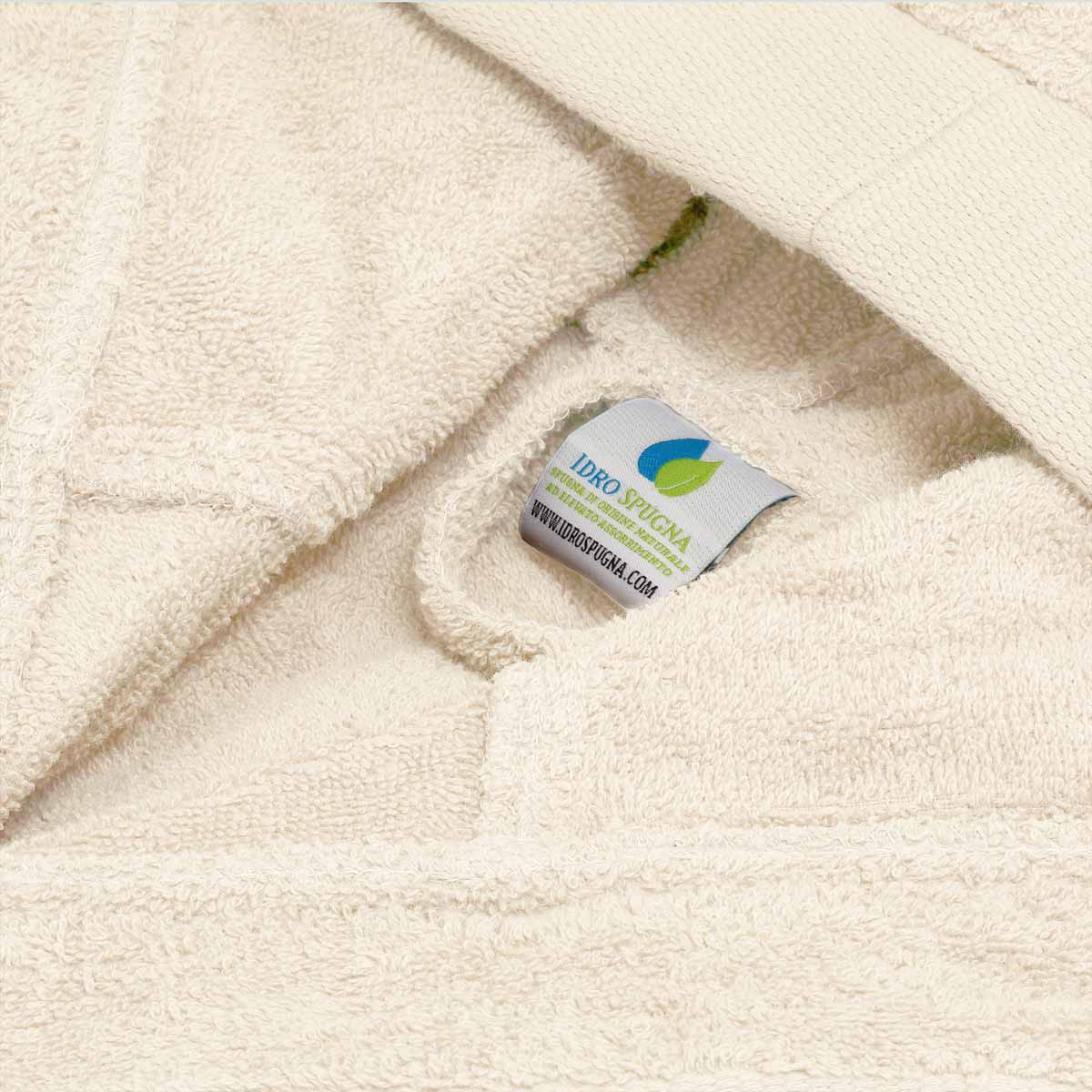 Elegante accappatoio donna con cappuccio di colore panna in spugna di cotone ad elevato assorbimento - Idro Spugna