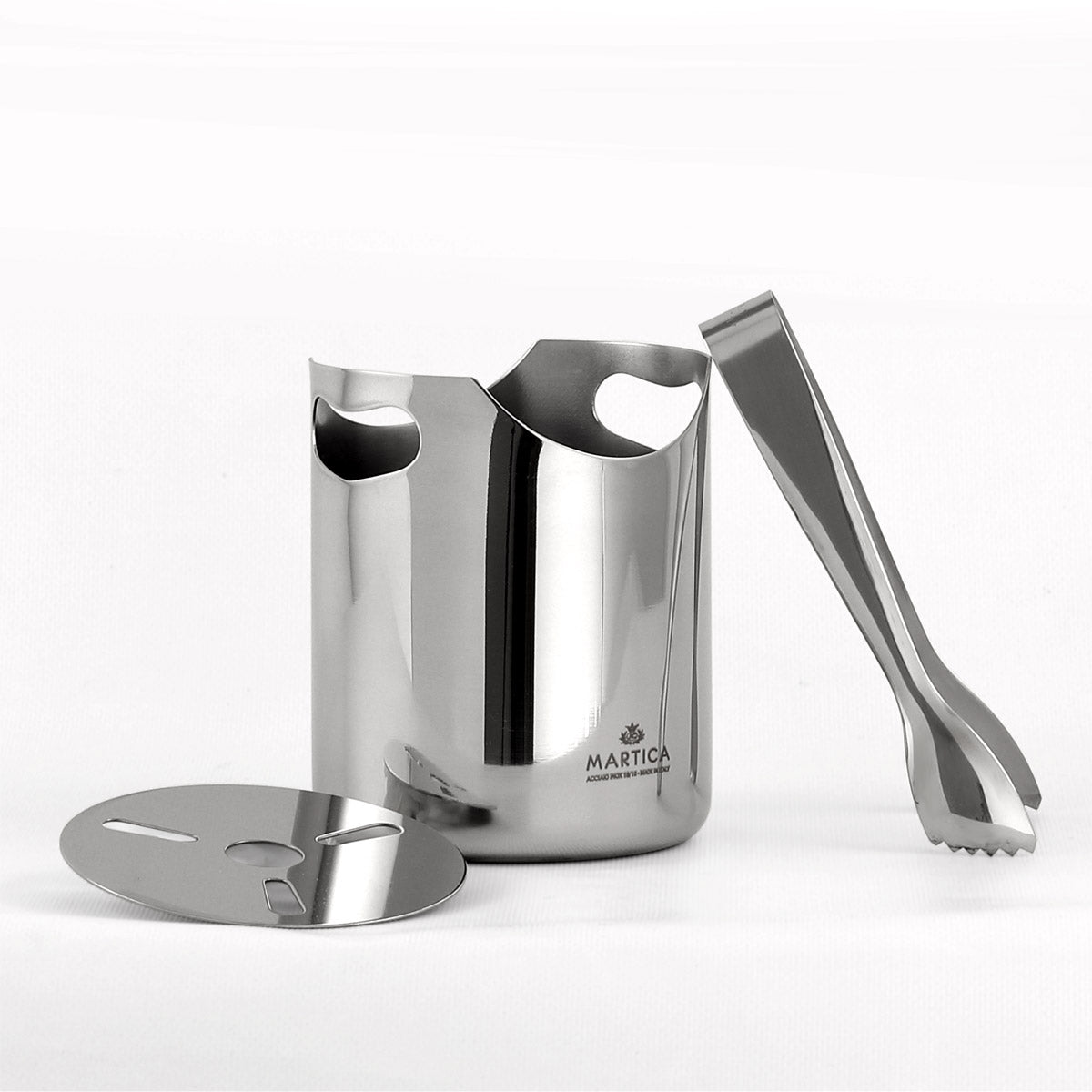 Elegante secchiello ghiaccio con pinza e distanziale in acciaio inox lucido - Basic