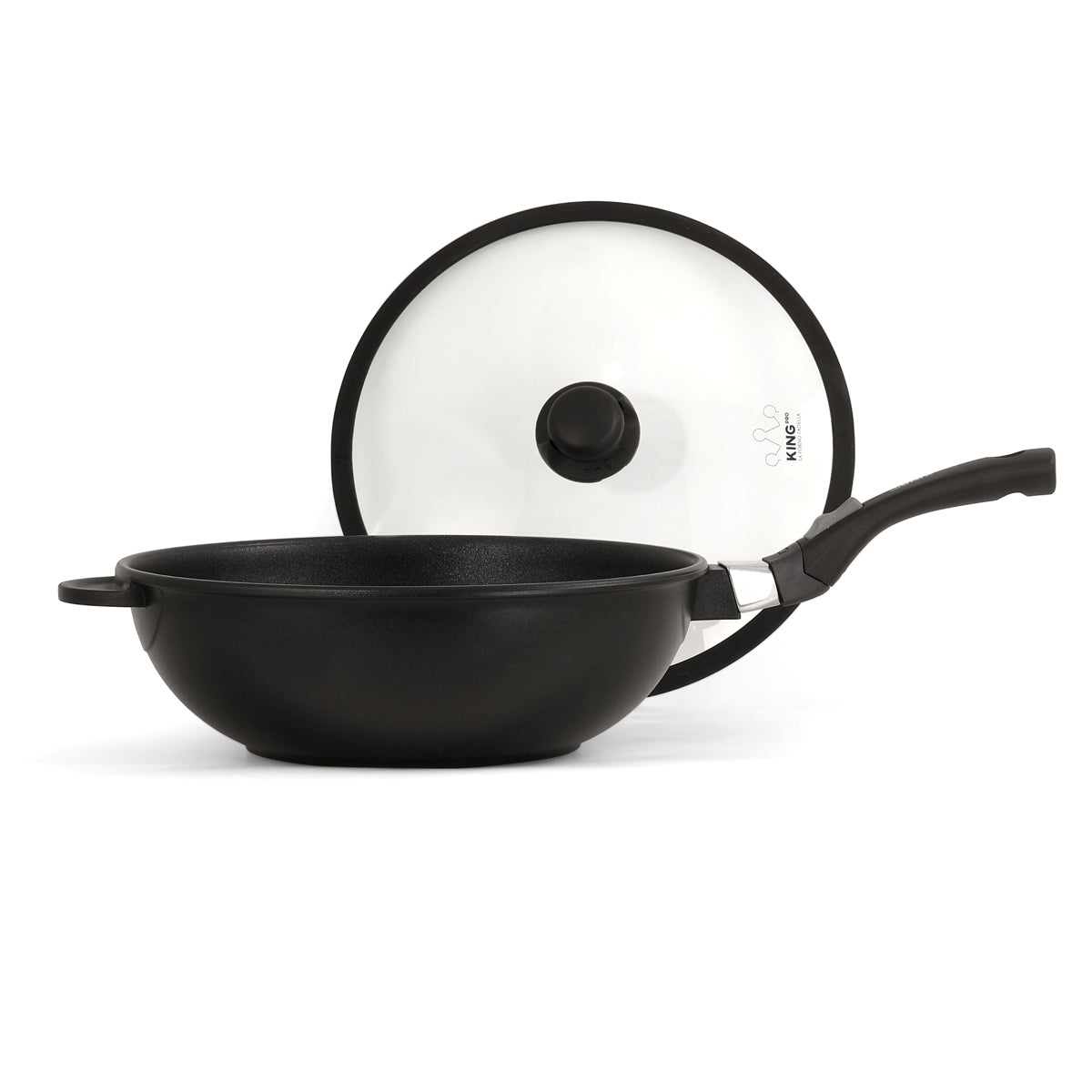 Padella wok antiaderente ad induzione da 32 cm con coperchio - King Pro