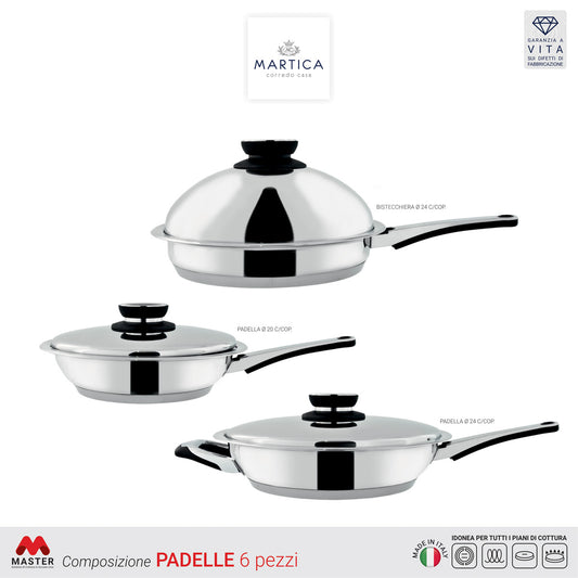 Padelle e bistecchiera in acciaio inox ad induzione prodotte in Italia - Master