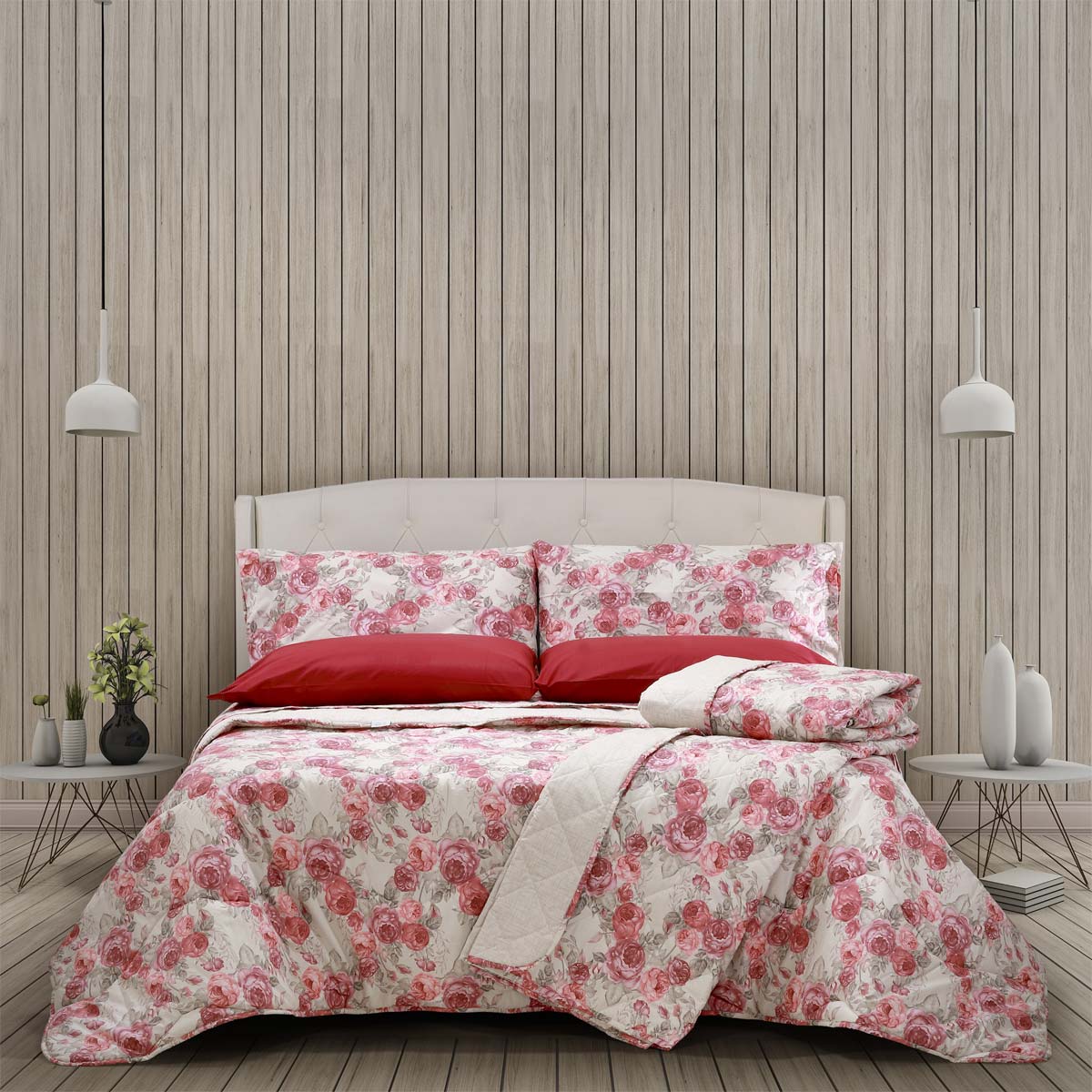 Piumone invernale letto 2 piazze a fiori rosa - Flora