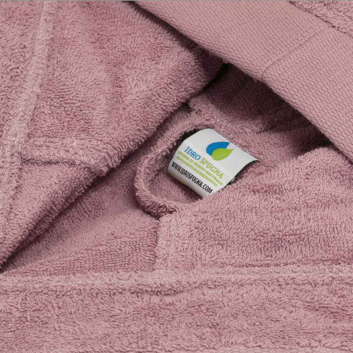 Prestigioso accappatoio donna con cappuccio rosa antico in spugna di cotone con ottimo assorbimento Idro Spugna
