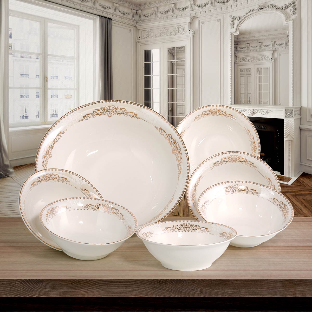 Servizio antipasti macedonia e gelato in porcellana con decoro oro per 12 persone - Praga