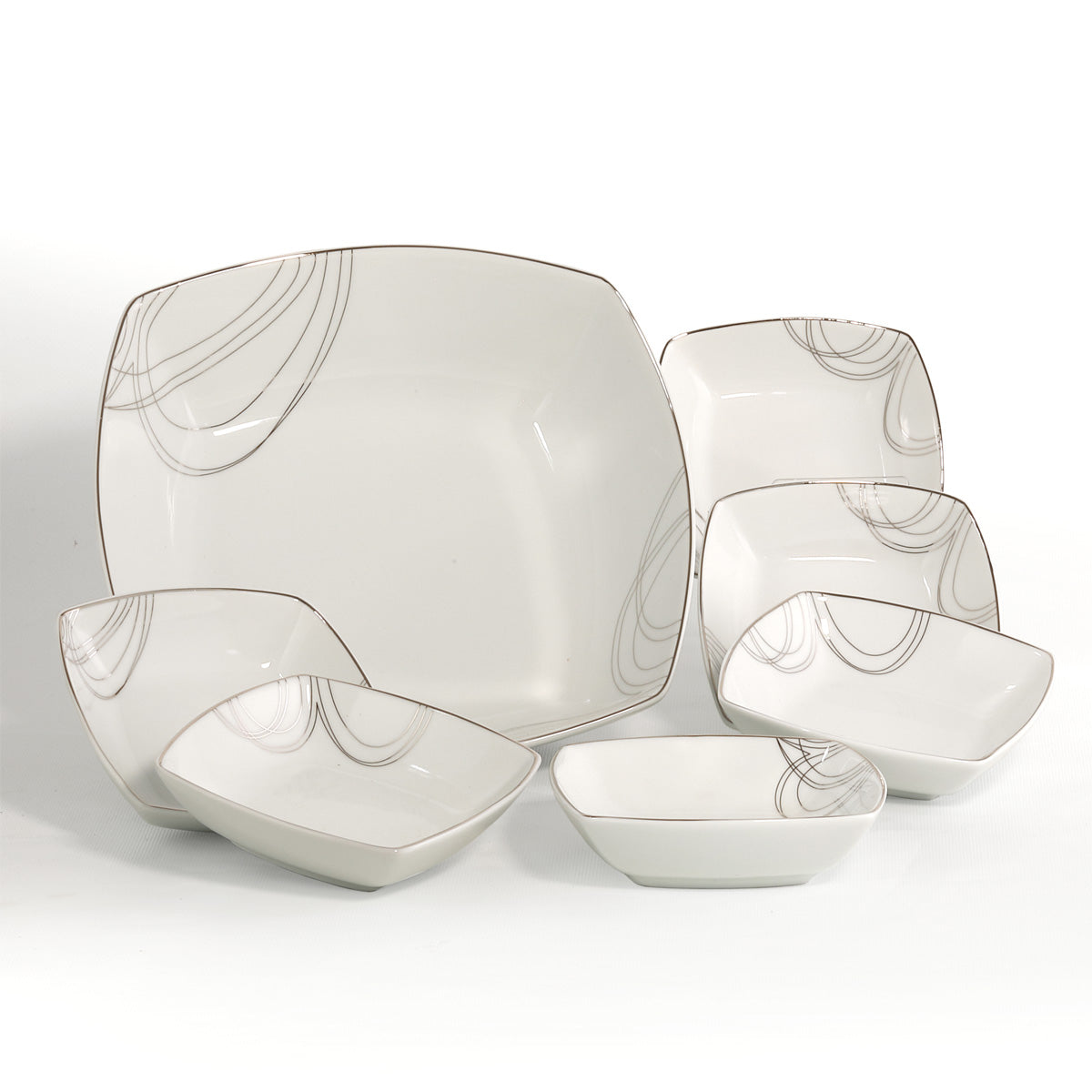 Servizio coppette macedonia gelato dalla forma quadrata in porcellana con decoro filo platino - Boston