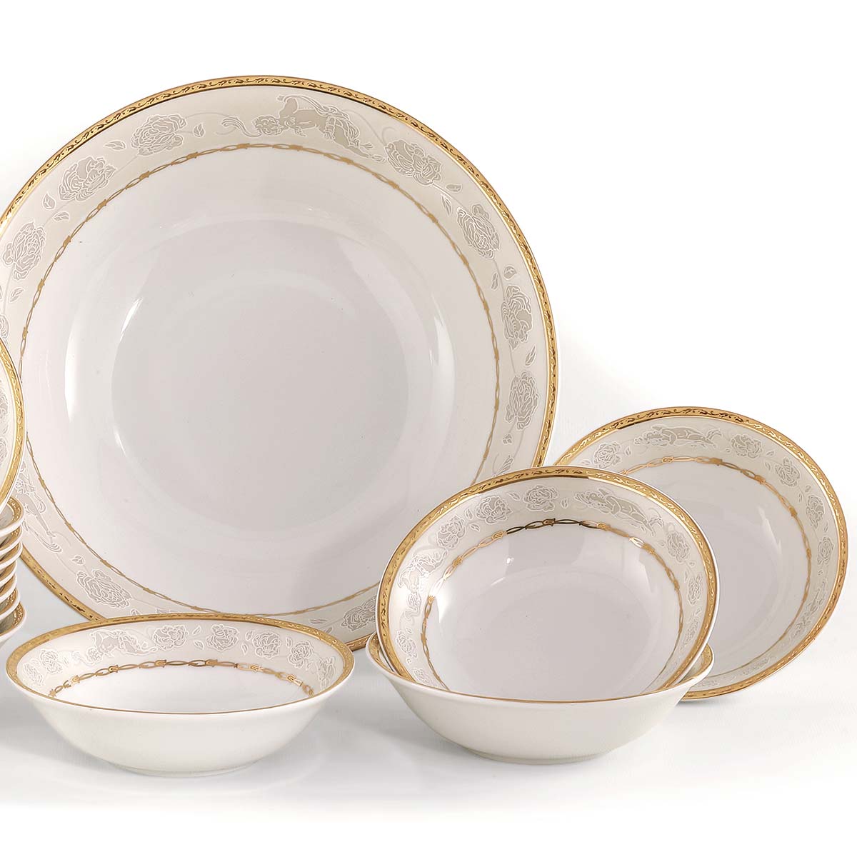 Set antipasti porcellana con decoro oro angeli