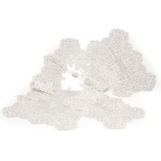 Set centri camera da letto 3 pezzi in tulle ricamato di colore panna