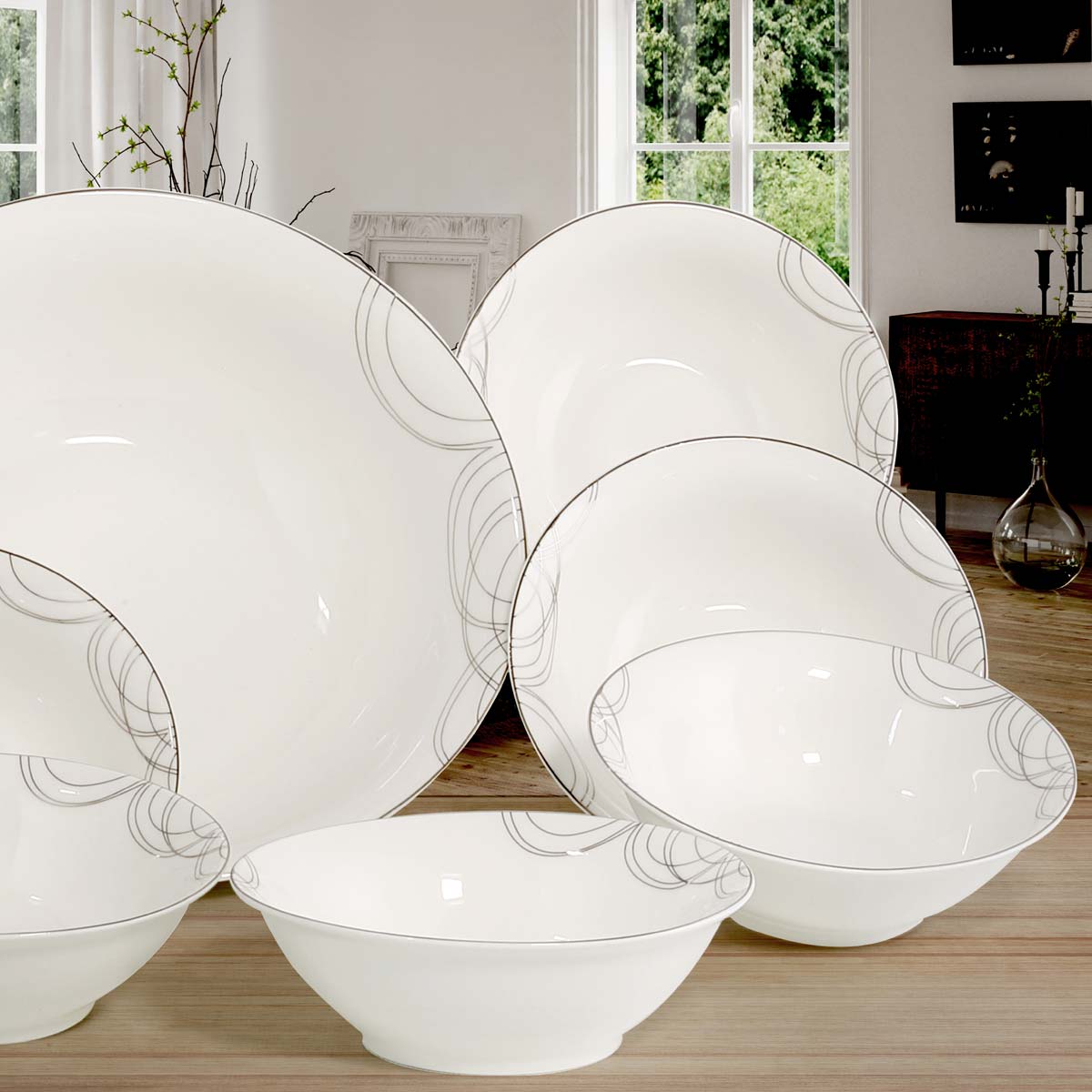 Set coppette porcellana eleganti con filo argento - Londra