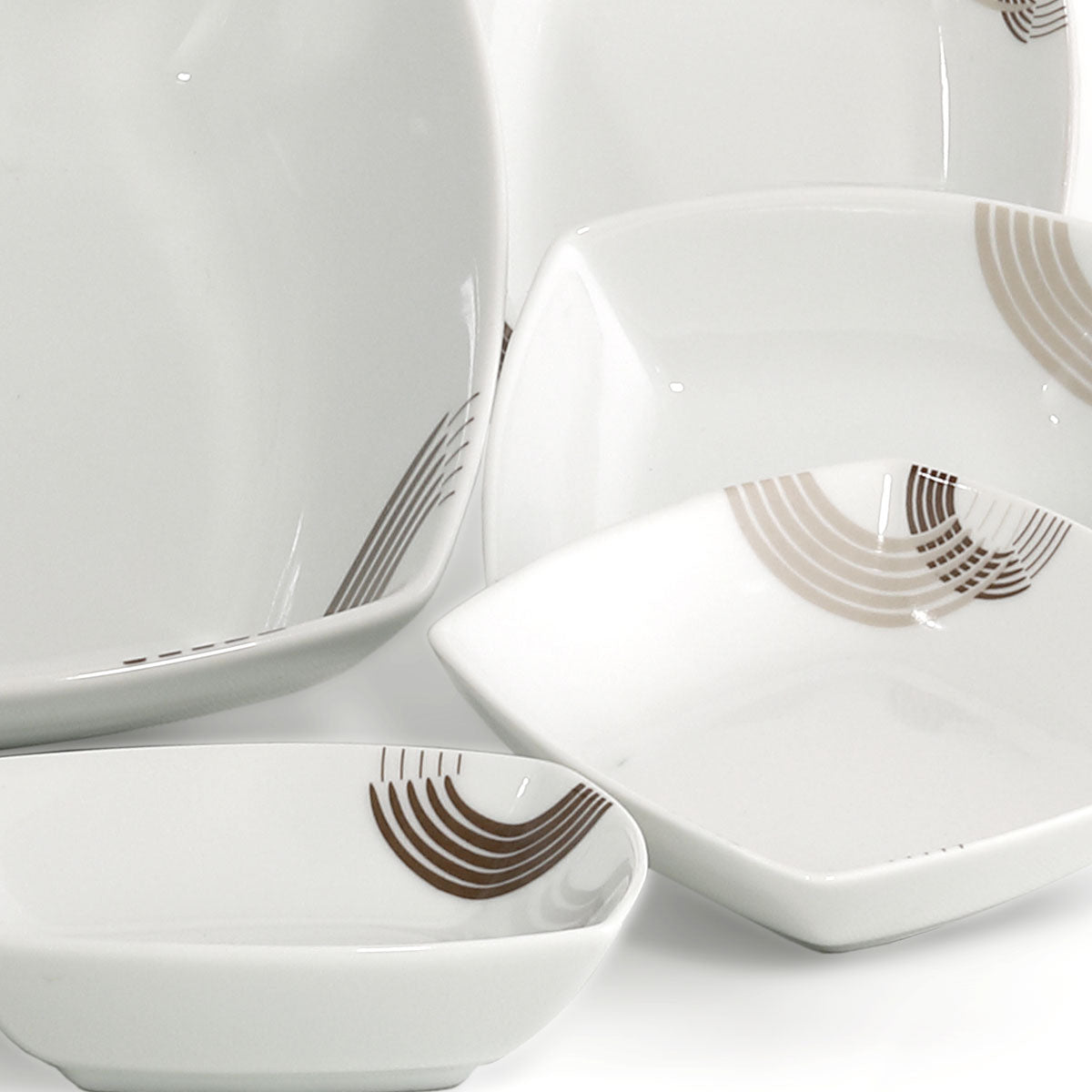 Set macedonia gelato quadrato in porcellana con decoro tortora per 12 persone - Cosmo