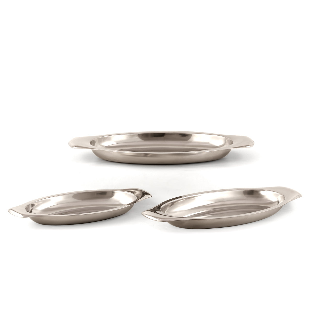 Set vassoi da portata ovali in acciaio inox 18/10 prodotti in Italia