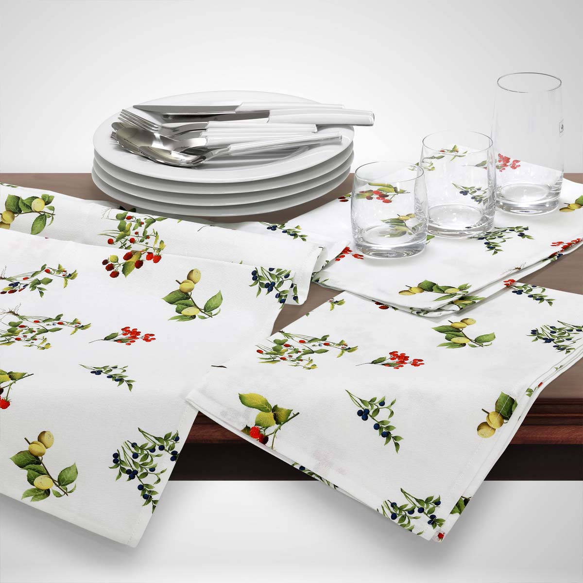 Set strofinacci puro cotone 3 pezzi con fantasia Frutti Rossi