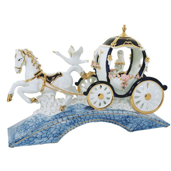 Carrozza in fine porcellana dipinta a mano in oro cobalto