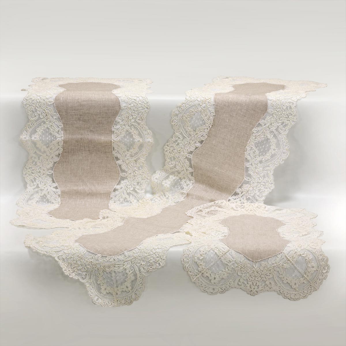 Centrini sala da pranzo eleganti puro lino naturale pizzo rebrodè - Eden