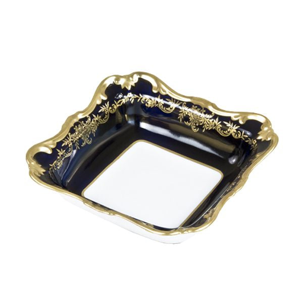 Centrotavola quadrato grande in fine porcellana dipinto a mano in oro cobalto - Caterina