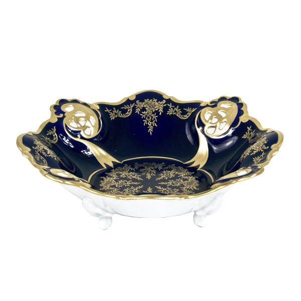 Centrotavola rotondo in fine porcellana dipinto a mano in oro cobalto - Caterina