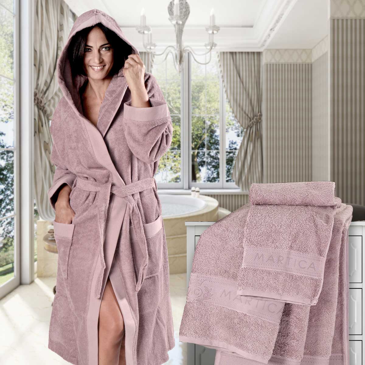 Completo 6 pezzi biancheria da bagno in morbida spugna di cotone idrofilo colore vinaccia