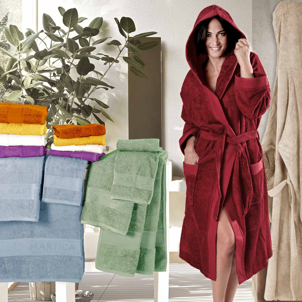 Completo bagno in morbida spugna di cotone idrofilo colorata con accappatoi 16 pezzi