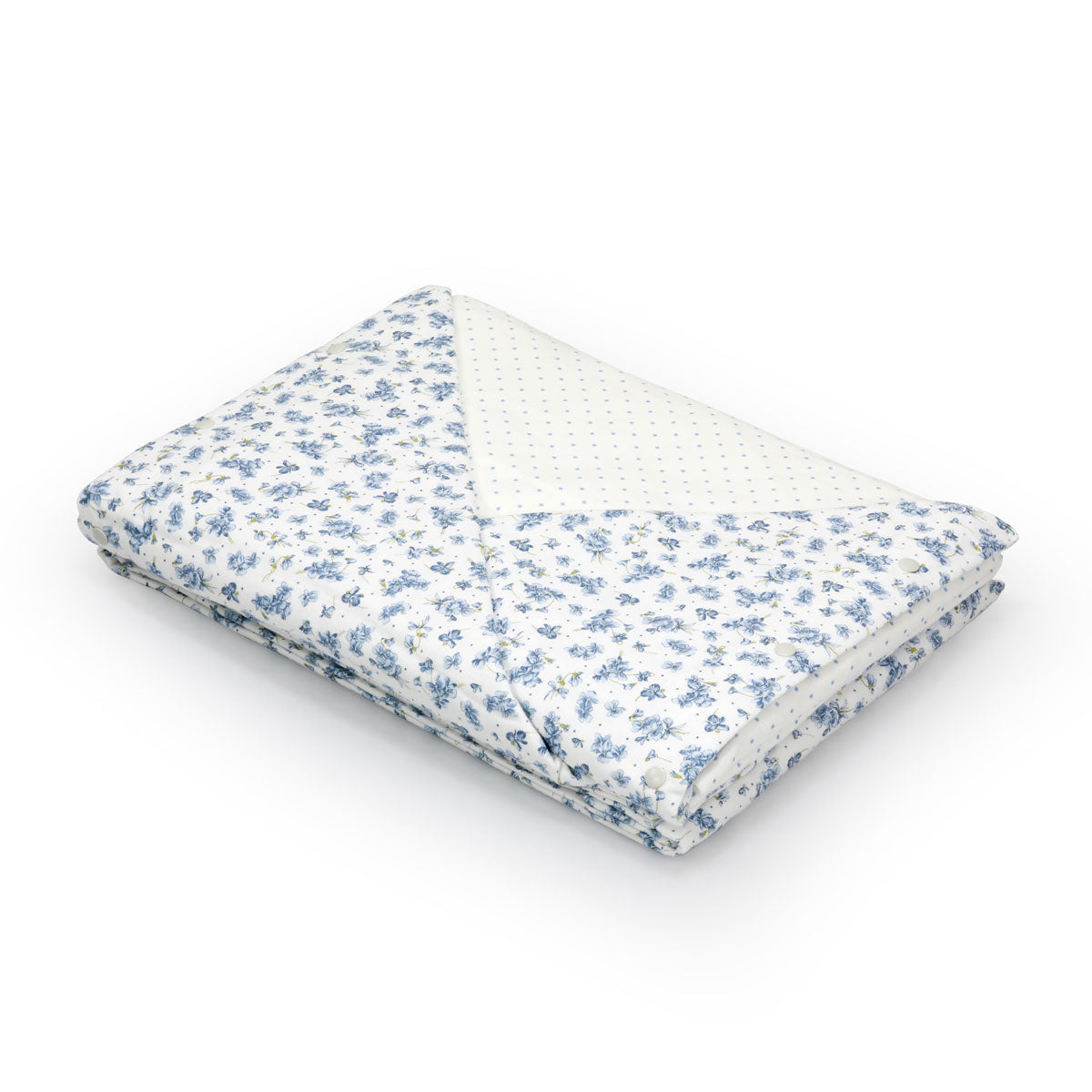 Completo letto in flanella di puro cotone matrimoniale con misure grandi a fantasia fiorellini azzurro