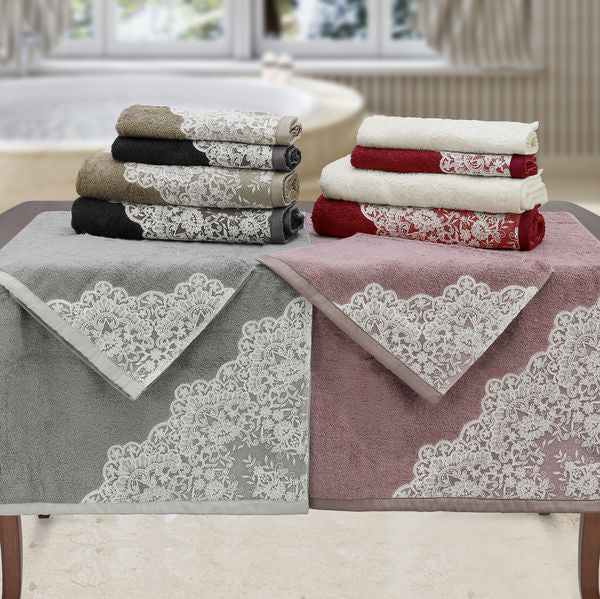 Completo spugna colorata con pizzo ricamo argento lurex - Eloise