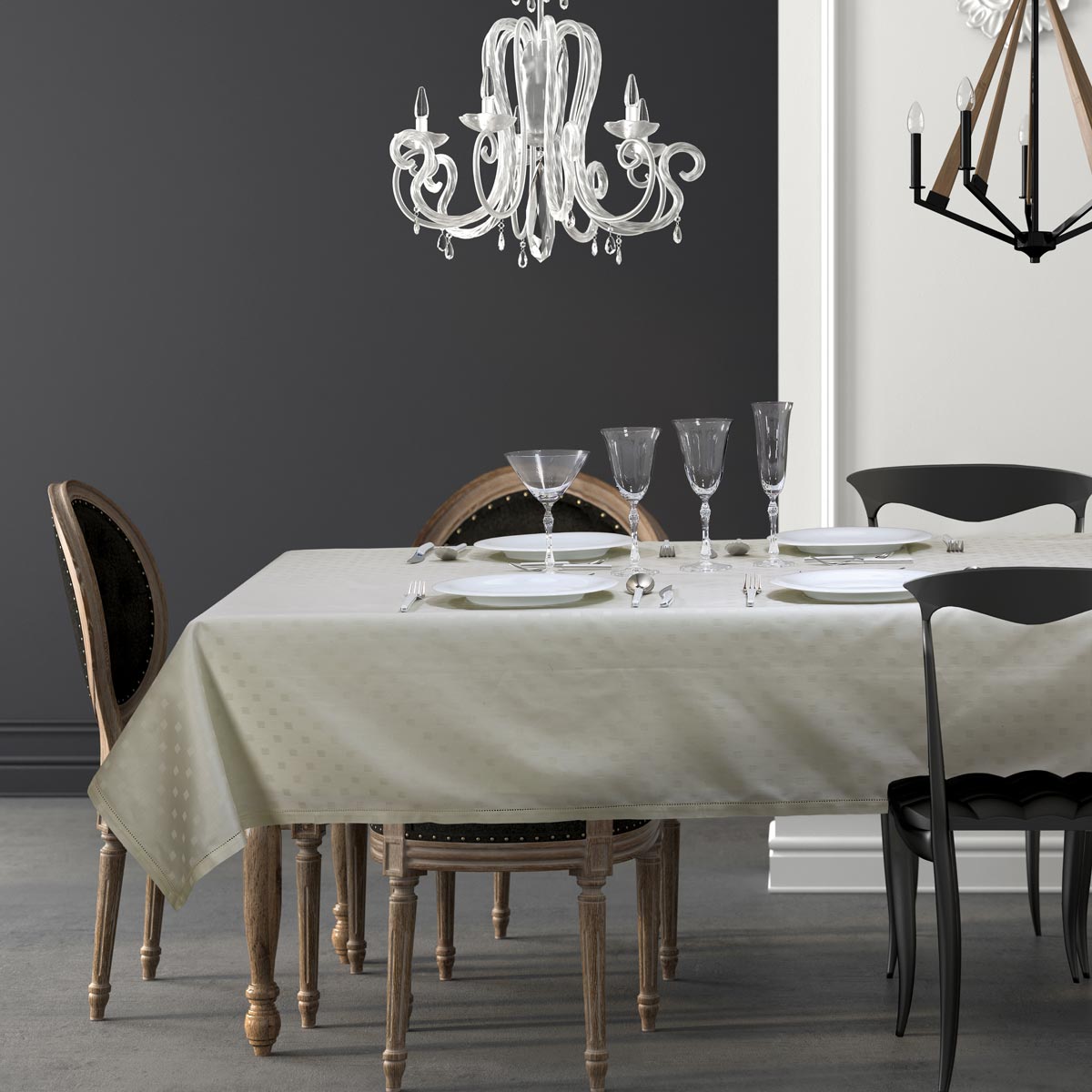Completo tovaglie in fiandra avorio - Diamond