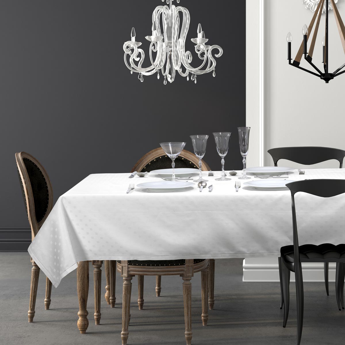 Completo tovaglie in fiandra bianco - Diamond