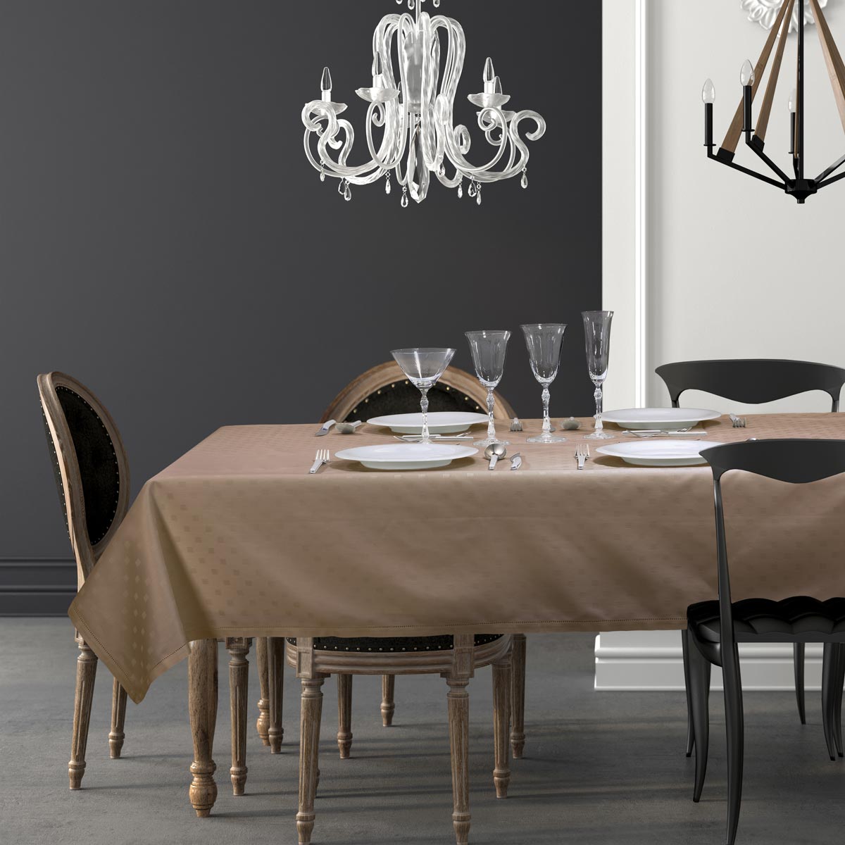 Completo tovaglie in fiandra sabbia - Diamond
