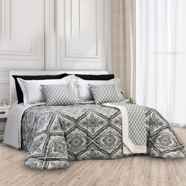 Composè letto dal design etnico di colore grigio e nero in velluto - Indi
