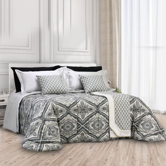 Composè letto dal design etnico di colore grigio e nero in velluto - Indi