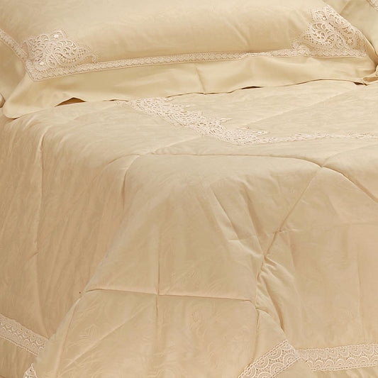 Composè letto in tessuto di fiandra colore avorio con pizzo - EL143