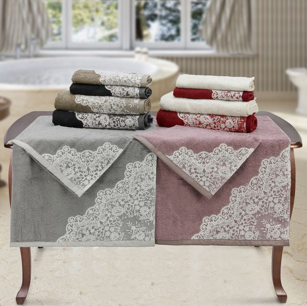 Confezione spugna 6+6 colorata con pizzo ricamato su tulle - Eloise