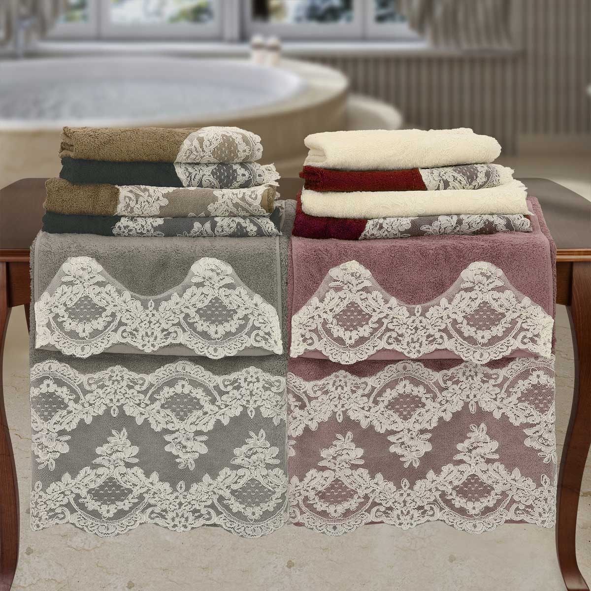 Confezione spugna colorato con pizzo rebrodè 6+6 - Giulia