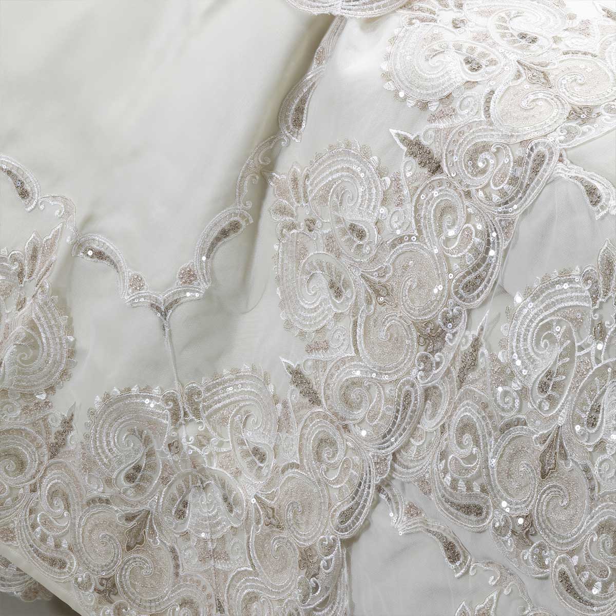 Coordinato letto avorio in velluto con pizzo paillettes - Beatrice
