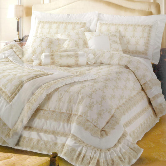 Esclusivo coordinato letto classico colore avorio con tulle ricamato - Cathrine