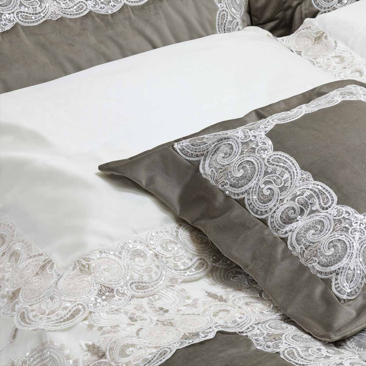 Coordinato letto fiorentino in velluto tortora - Beatrice