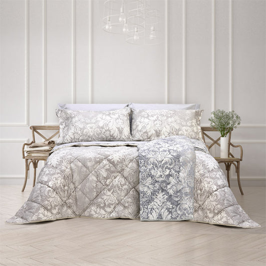 Coordinato letto matrimoniale con fantasia geometrica moderna blu e bordò - Siviglia