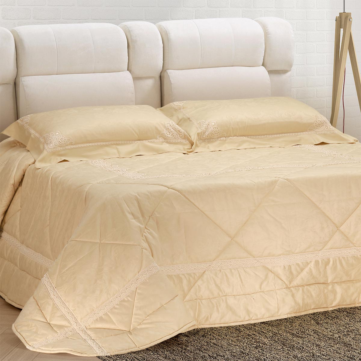 Coordinato letto in tessuto fiandra colore avorio - EL143