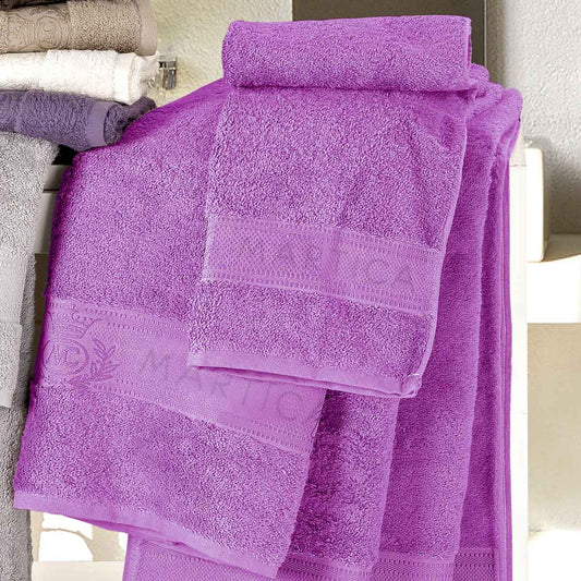Coppia asciugamani da bagno in morbida spugna di cotone idrofilo colore mirtillo - Idrospugna