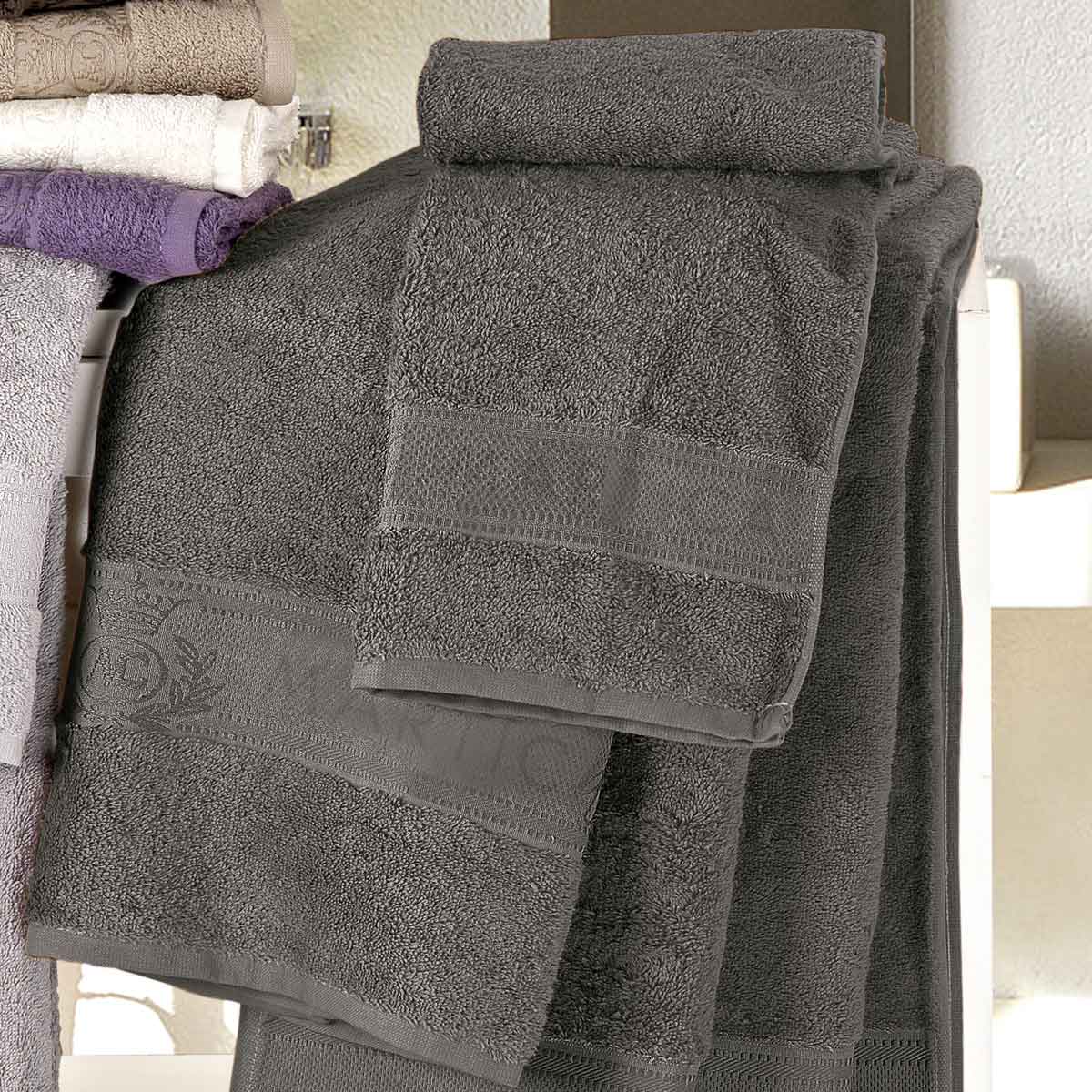 Coppia asciugamani da bagno in spugna di colore nero - Idrospugna