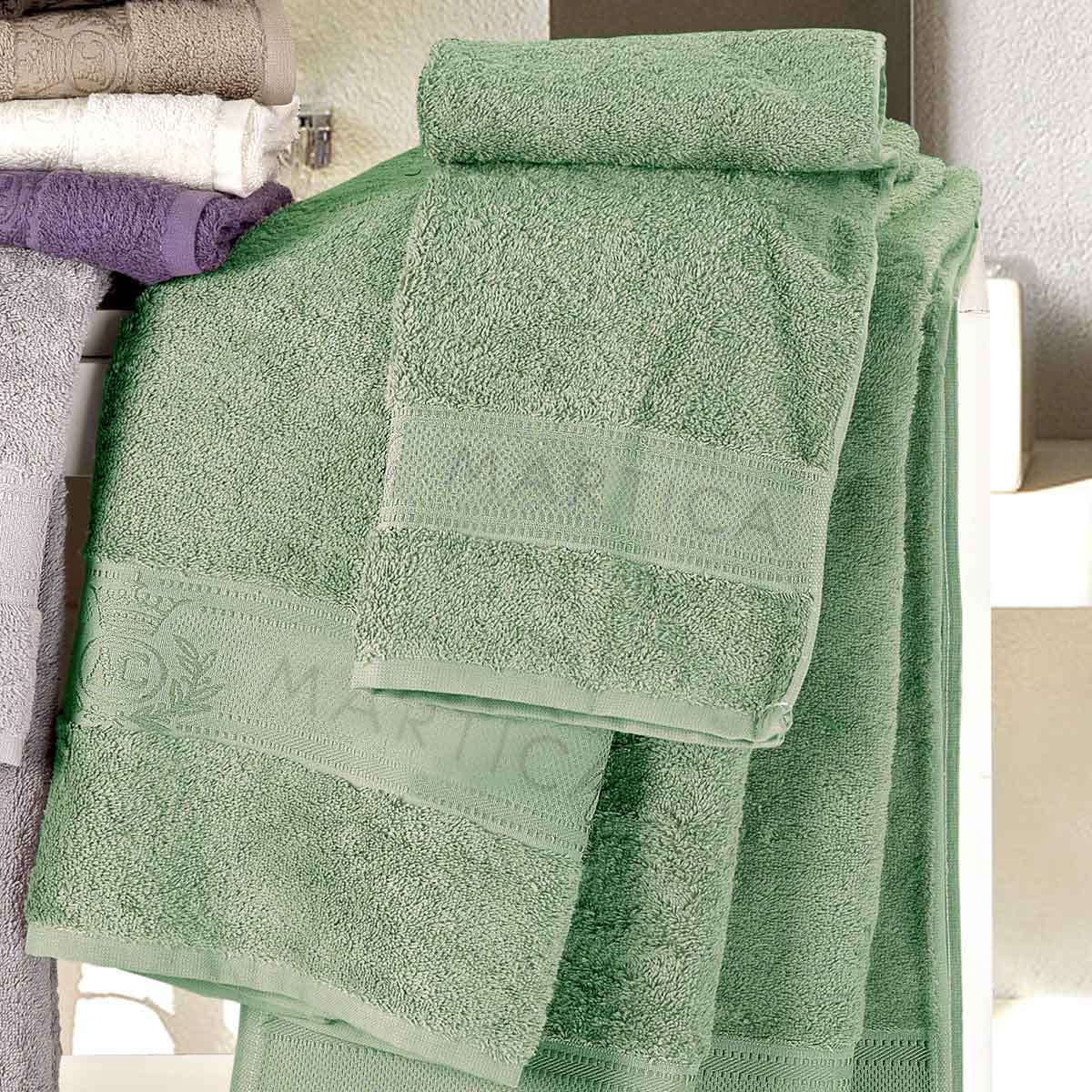 Coppia asciugamani da bagno in spugna di colore verde mare