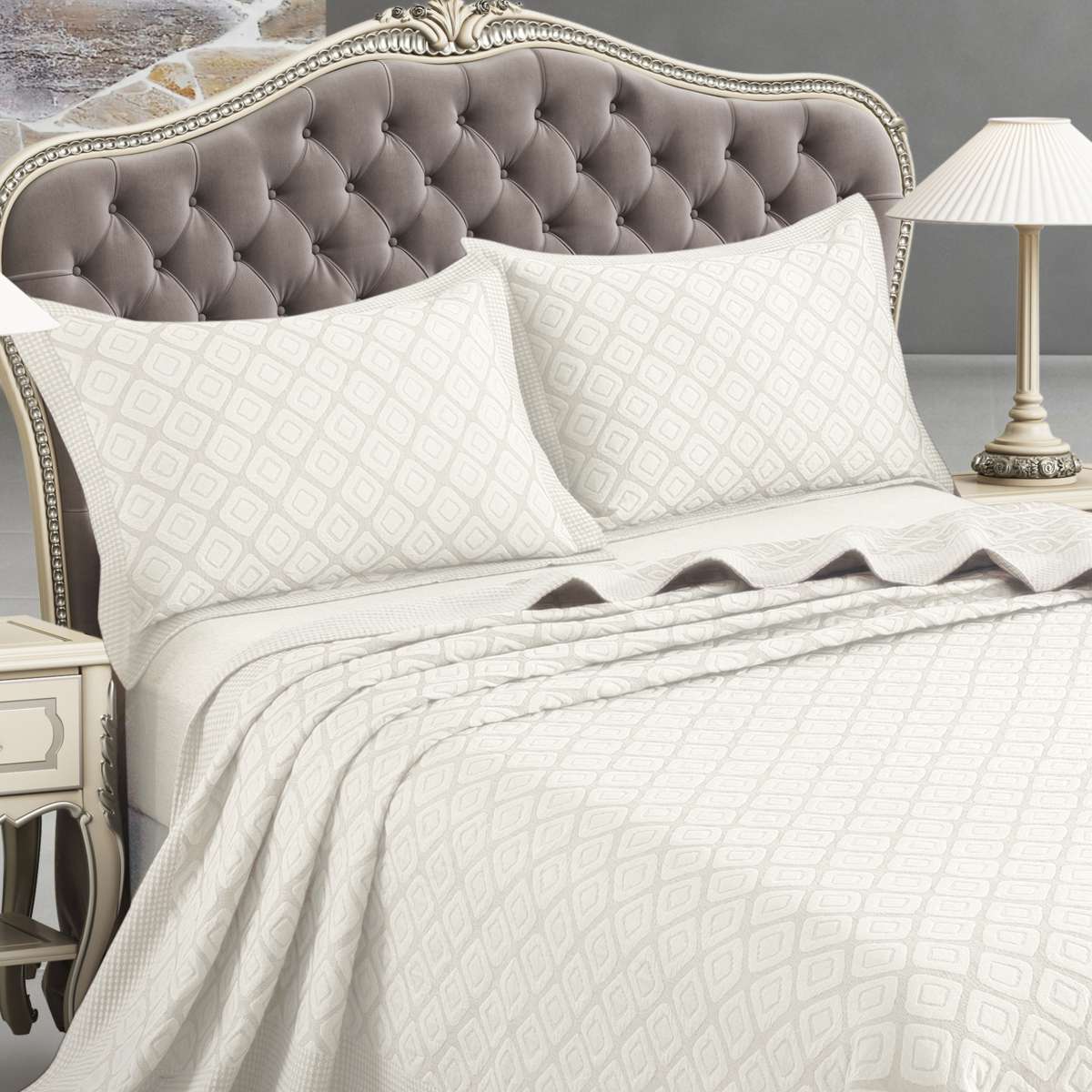 Coppia federe arredo rettangolari di colore avorio dal design moderno geometrico - Stefania