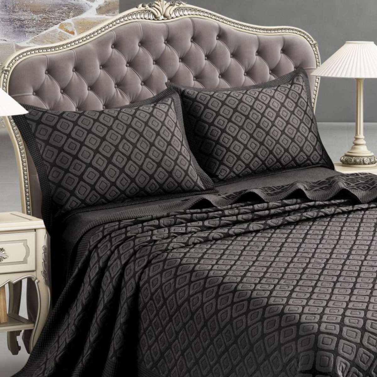 Coppia federe arredo rettangolari di colore nero dal design moderno geometrico - Stefania