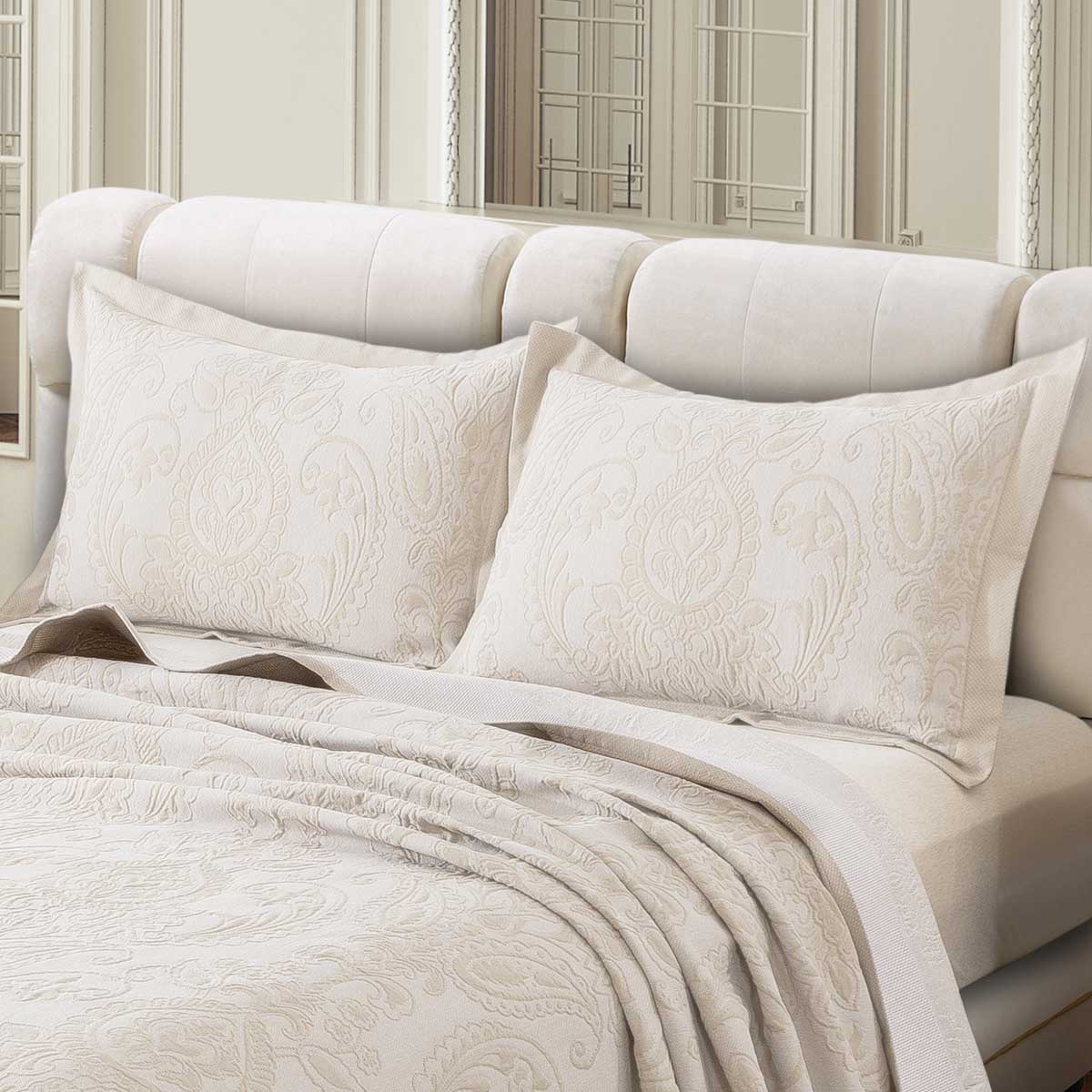 Coppia federe arredo rettangolari colore avorio lavorazione artigianale al telaio - Veronica