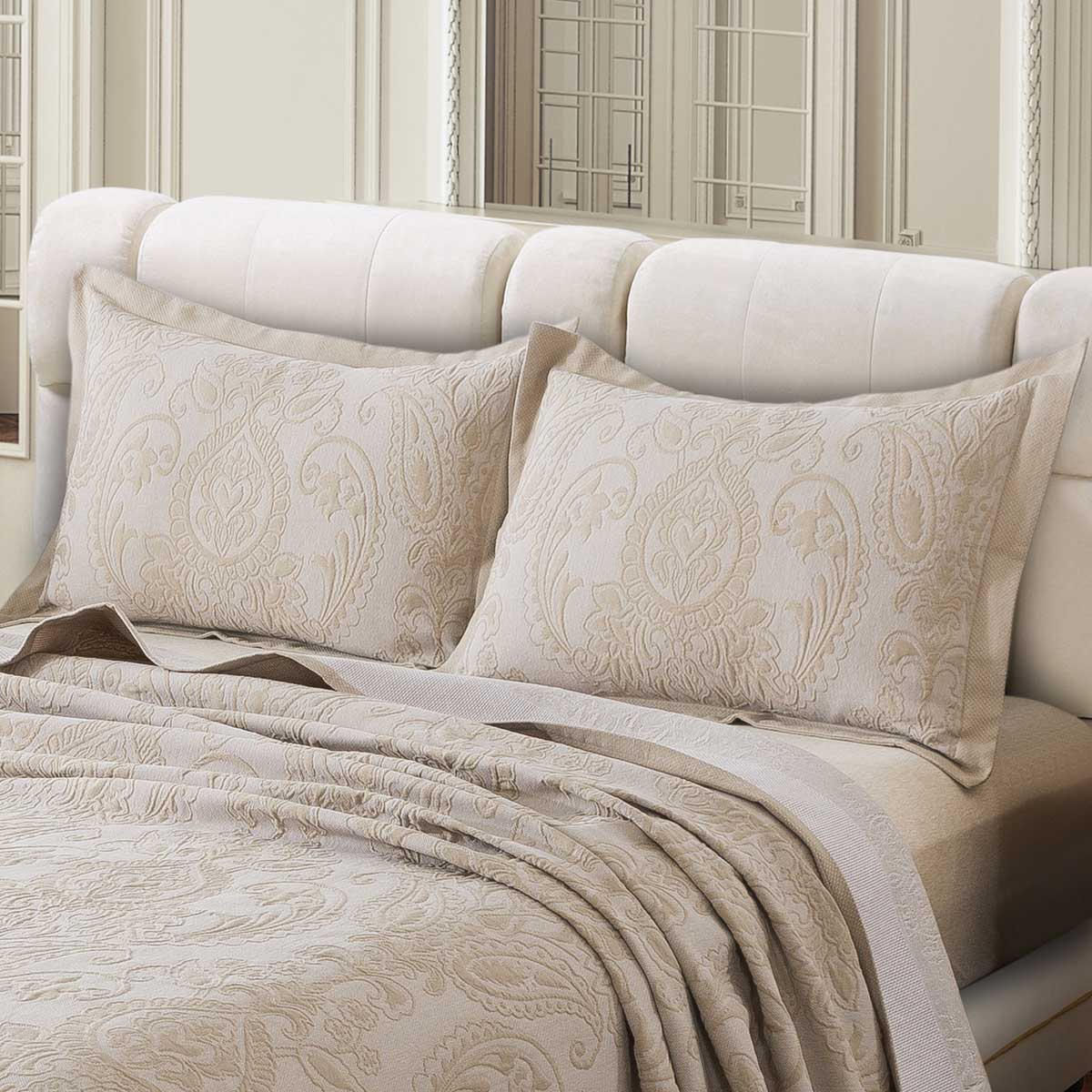 Coppia federe arredo rettangolari colore sabbia lavorazione artigianale al telaio - Veronica